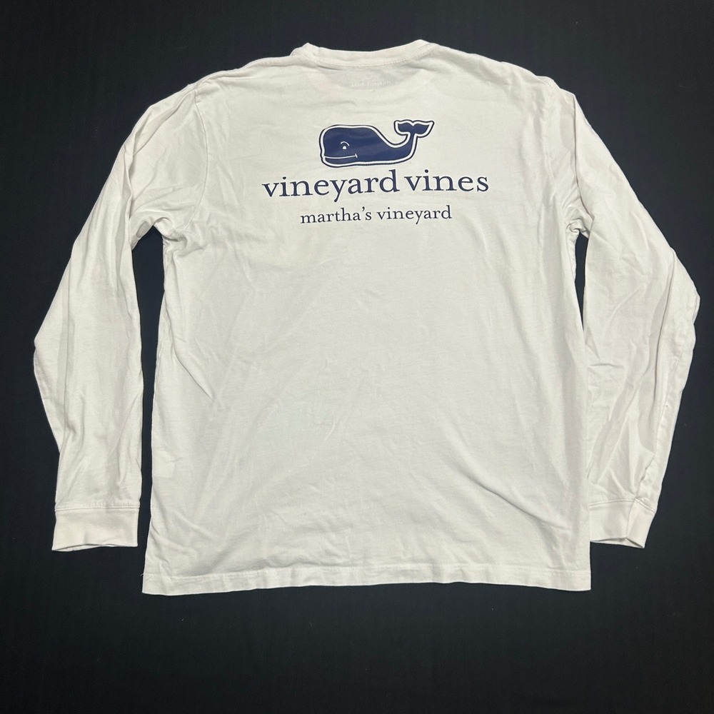 Vineyard Vines Mens White Long Sleeve Whale Graphic Pocket T-Shirt Size M